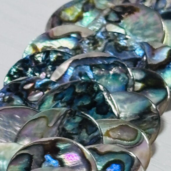 Abalone Shell Disc Bib Necklace Iridescent Statement Collar - Picture 11 of 13